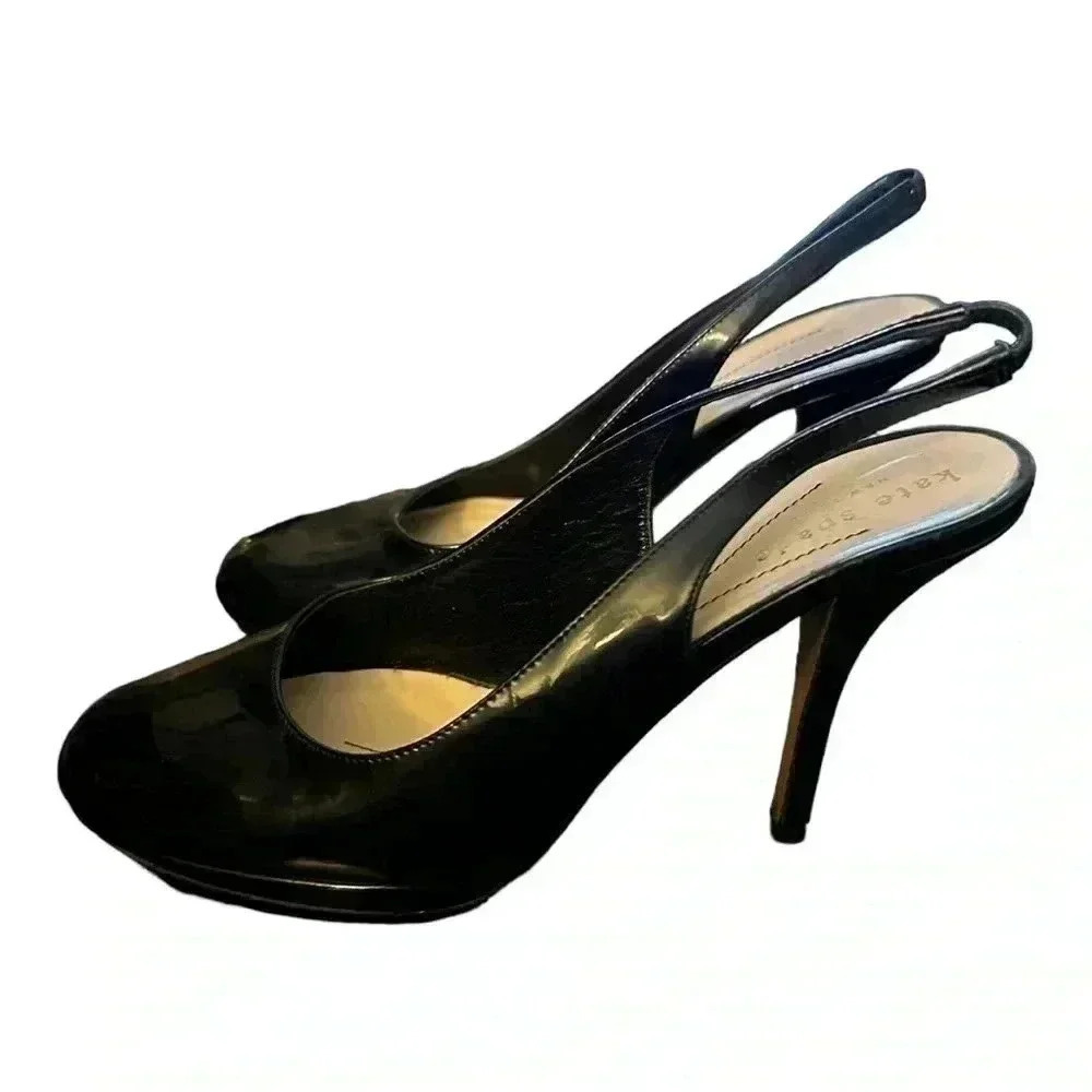 Kate Spade Patent Leather Sling Back Round Tip Heels Sz 6.5 - Picture 3 of 6